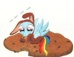 Size: 1165x896 | Tagged: safe, artist:theepicblogofponies, rainbow dash, g4, cookie, nom, traditional art