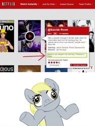 Size: 500x666 | Tagged: safe, derpy hooves, pegasus, pony, g4, :i, female, looking at you, mare, netflix, shrug, shrugpony