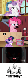 Size: 500x1380 | Tagged: safe, pinkie pie, sweetie belle, trixie, twilight sparkle, g4, austin powers, dr. evil, evil, moustache, plotting, twilight snapple