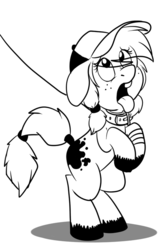 Size: 476x750 | Tagged: safe, artist:pippy, oc, oc only, earth pony, pony, begging, behaving like a dog, hat, leash