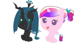 Size: 798x462 | Tagged: safe, artist:convoykaiser, princess cadance, queen chrysalis, changeling, changeling queen, nymph, pony, g4, baby, baby pony, cute, cutealis, cutedance, female, filly, simple background, transparent background