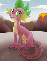 Size: 700x900 | Tagged: safe, artist:c1nman, spike, g4, male, sitting, solo, volcano