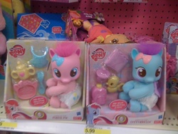 Size: 640x480 | Tagged: safe, cottonbelle, pinkie pie, earth pony, pony, g4, baby, baby pinkie pie, blank flank, diaper, heart, heart eyes, irl, photo, so soft, store, toy, wingding eyes