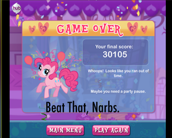 Size: 749x600 | Tagged: safe, pinkie pie, g4, game, pinkie pie's party cannon blast, score, text