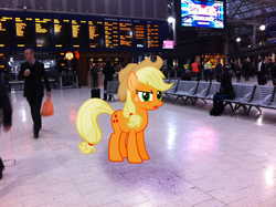 Size: 2592x1936 | Tagged: safe, artist:ponywithacrispyface, applejack, human, g4, glasgow, irl, photo, ponies in real life, scotland, television, vector