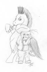 Size: 1606x2433 | Tagged: safe, artist:skymouth, teddy, earth pony, human, pony, g1, my little pony tales, bipedal, bipedal leaning, crossover, duo, duo male, ed edd n eddy, eddy (ed edd n eddy), leaning, leaning on someone, male, sketch, stallion, tony sampson, voice actor joke