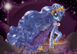 Size: 1170x819 | Tagged: safe, artist:hinoraito, princess luna, crystal pony, pony, g4, clothes, color porn, crystallized, dress, female, flower, solo