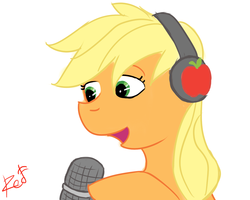 Size: 1280x1024 | Tagged: dead source, safe, artist:red note, applejack, g4, headphones, microphone, request