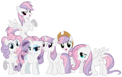 Size: 900x567 | Tagged: safe, artist:mihaaaa, artist:shadowhedgiefan91, applejack, fluttershy, pinkie pie, rainbow dash, rarity, sweetie belle, twilight sparkle, g4, hat, mane 6 recolors, mane six, recolor, simple background, transparent background, vector