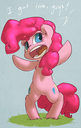 Size: 636x1000 | Tagged: safe, artist:atryl, pinkie pie, earth pony, pony, g4, bipedal, female, i got this, solo