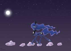 Size: 3500x2500 | Tagged: safe, artist:mrdaviez, princess luna, pony, g4, cloud, female, moon, solo