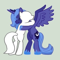 Size: 443x447 | Tagged: safe, artist:furboz, princess luna, oc, oc:anon, alicorn, earth pony, pony, g4, base, butt, cute, eyes closed, hug, no eyes, plot, s1 luna, simple background, template