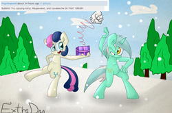 Size: 1017x670 | Tagged: safe, artist:extradan, bon bon, lyra heartstrings, sweetie drops, earth pony, anthro, g4