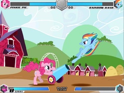 Size: 640x481 | Tagged: safe, pinkie pie, rainbow dash, fighting is magic, g4, party cannon