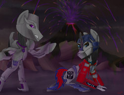 Size: 1020x783 | Tagged: safe, artist:speedfeather, megatron, optimus prime, ponified, transformers, transformers prime