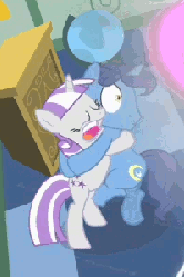 Size: 200x300 | Tagged: safe, screencap, night light, twilight velvet, g4, the cutie mark chronicles, animated, bipedal, cowering, cropped, duo, faic, fear hug, female, hug, husband and wife, lightning, loop, male, scared, shivering, twilight's parents