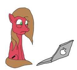 Size: 937x852 | Tagged: safe, artist:teek-eh, artist:tk!, oc, oc only, oc:pun, apple, computer, disturbed, laptop computer