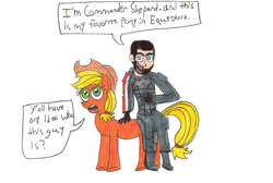 Size: 1631x1097 | Tagged: safe, artist:daniel-sg, applejack, human, g4, commander shepard, crossover, mass effect