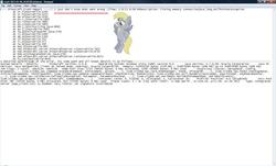 Size: 1440x870 | Tagged: safe, derpy hooves, pegasus, pony, g4, error, female, i just don't know what went wrong, log, mare, minecraft, notepad, solo, text