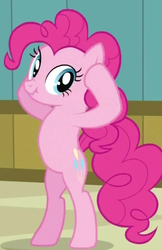 Size: 550x851 | Tagged: safe, screencap, pinkie pie, earth pony, pony, g4, read it and weep, bipedal, cropped, female, indoors, mare, scrunchy face, solo