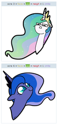 Size: 265x564 | Tagged: safe, artist:egophiliac, artist:zicygomar, princess celestia, princess luna, g4, exploitable meme, juxtaposition, juxtaposition win