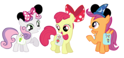 Size: 1500x700 | Tagged: safe, artist:prettycupcakes, apple bloom, scootaloo, sweetie belle, g4, cutie mark crusaders, disney