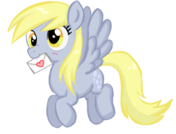 Size: 373x284 | Tagged: safe, artist:melipuffles, derpy hooves, pegasus, pony, g4, female, letter, mare, mouth hold, simple background, solo, transparent background