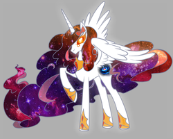 Size: 900x720 | Tagged: safe, artist:celestialess, oc, oc only, oc:quasar sunder, alicorn, pony, alicorn oc, bow, galaxy, galaxy mane, glowing eyes, ribbon