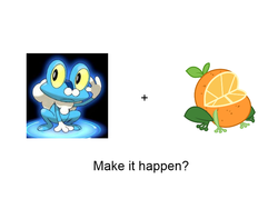 Size: 800x600 | Tagged: safe, orange frog, froakie, frog, g4, exploitable meme, make it happen, orange, pokémon, pokémon x and y