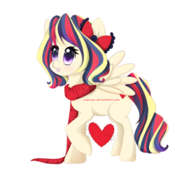 Size: 900x900 | Tagged: safe, artist:caipryss, oc, oc only, oc:heartcall, pegasus, pony, bow, measuring tape, needle, sewing, valentine