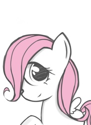 Size: 939x1280 | Tagged: dead source, safe, fluttershy, cyclops, pegasus, pony, g4, female, filly, filly fluttershy, foal, hair over one eye, littleshy, looking at you, partial color, raised hoof, simple background, solo, spread wings, three quarter view, white background, wings, younger