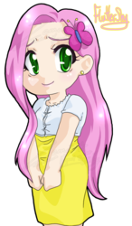 Size: 500x857 | Tagged: safe, artist:zemiki, fluttershy, human, g4, clothes, humanized, skirt, solo