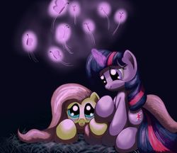 Size: 1450x1250 | Tagged: safe, artist:grennadder, fluttershy, twilight sparkle, butterfly, pony, unicorn, g4, flying, harry potter (series), patronus, ship:twishy, shipping, unicorn twilight