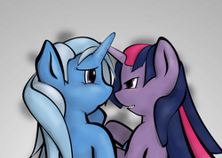 Size: 964x686 | Tagged: safe, trixie, twilight sparkle, g4, female, lesbian, ship:twixie, shipping