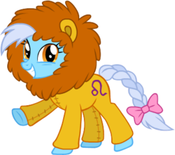 Size: 338x299 | Tagged: safe, leo (g4), earth pony, pony, g4, animal costume, bow, clothes, costume, female, full body, happy, leo, looking at you, mare, ponyscopes, raised hoof, side view, simple background, smiling, solo, tail, tail bow, transparent background, zodiac