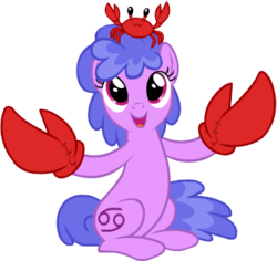 Size: 335x316 | Tagged: safe, artist:patchwerk-kw, cancer (g4), crab, earth pony, pony, g4, :3, cancer (horoscope), cute, female, mare, pincers, ponyscopes, simple background, solo, transparent background, weapons-grade cute, zodiac