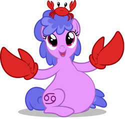 Size: 926x880 | Tagged: safe, cancer (g4), crab, earth pony, pony, g4, cancer (horoscope), female, mare, open mouth, ponyscopes, pregnant, pregnant edit, simple background, white background, zodiac