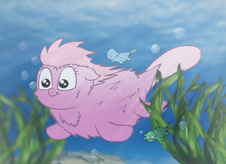 Size: 1500x1091 | Tagged: safe, artist:peanutbutter, fluffy pony, sea pony, fluffy pony foals, fluffy pony mother, sea fluffies