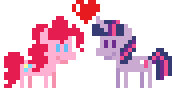 Size: 172x88 | Tagged: safe, artist:ponett, pinkie pie, twilight sparkle, g4, animated, female, lesbian, pixel art, ship:twinkie, shipping