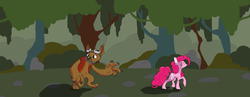 Size: 7512x2910 | Tagged: safe, artist:silentoink, pinkie pie, diamond dog, g4, absurd resolution, forest, shadow