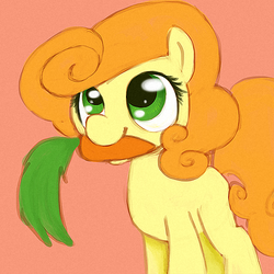 Size: 500x500 | Tagged: safe, artist:robynne, carrot top, golden harvest, g4, carrot, cute, female, mare, mouth hold, simple background