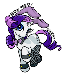 Size: 810x941 | Tagged: safe, artist:bunina, rarity, pony, unicorn, g4, bowtie, bunny ears, bunny suit, clothes, cute, female, fishnet stockings, mare, playboy bunny, raribetes, signature, simple background, solo, text, white background