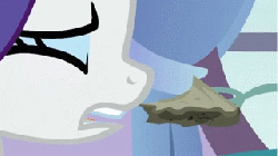 Size: 320x180 | Tagged: safe, screencap, rarity, g4, spike at your service, animated, eating, female, pie, scrunchy face