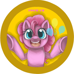 Size: 708x708 | Tagged: safe, artist:bunina, pinkie pie, earth pony, pony, g4, badge, female, pixiv, solo