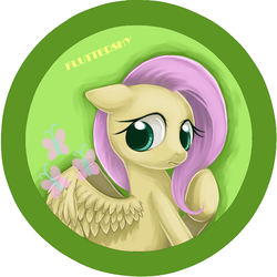 Size: 708x708 | Tagged: safe, artist:bunina, fluttershy, pony, g4, badge, female, pixiv, solo