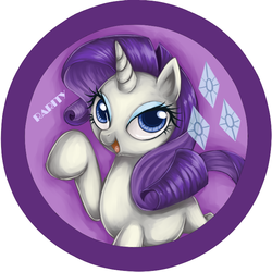 Size: 708x708 | Tagged: safe, artist:bunina, rarity, pony, g4, badge, female, pixiv, solo