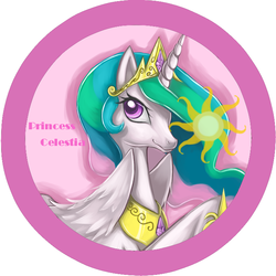 Size: 708x708 | Tagged: safe, artist:bunina, princess celestia, pony, g4, badge, female, pixiv, solo