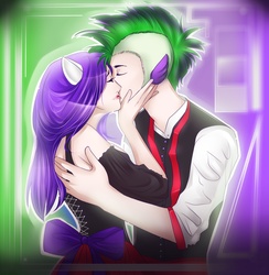 Size: 2000x2050 | Tagged: safe, artist:treacly, rarity, spike, human, g4, duo, eared humanization, female, humanized, kiss on the lips, kissing, male, ship:sparity, shipping, straight