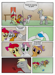 Size: 2551x3510 | Tagged: safe, artist:doublewbrothers, apple bloom, hugh jelly, scootaloo, sweetie belle, earth pony, pony, g4, comic, cutie mark crusaders, dialogue, insanity, male, simpsons did it, the simpsons