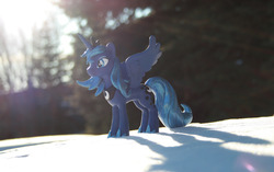 Size: 2000x1257 | Tagged: safe, artist:aufurfoxache, princess luna, pony, g4, customized toy, female, s1 luna, sculpture, snow, solo